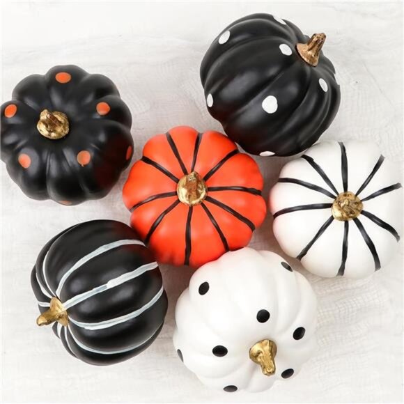 Halloween Decorations Indoor Set of 6 Fake Pumpkin Decor Black White Orange‎ - Picture 1 of 6